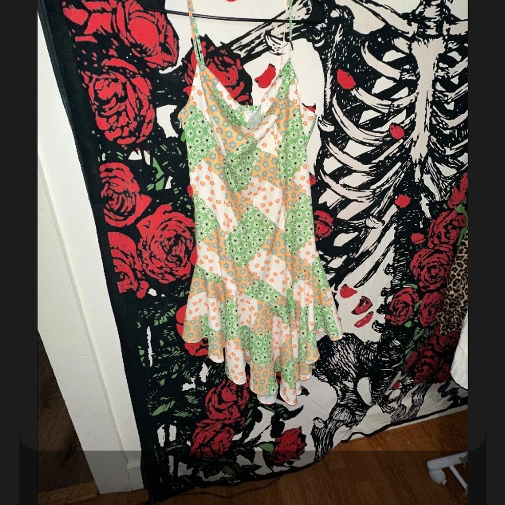 Cider Green and Orange Patchwork Slip Dress